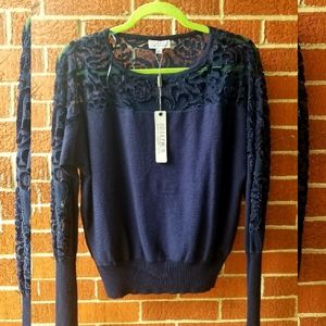 Joseph A. Navy Blue Long-Sleeve Mesh/Velvety Shirt